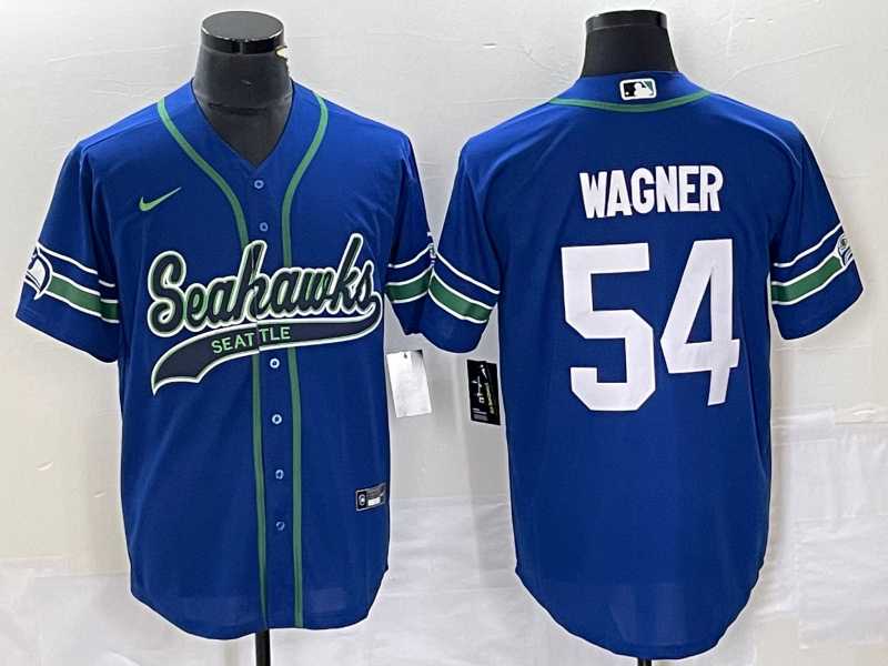 Men%27s Seattle Seahawks #54 Bobby Wagner Blue With Patch Cool Base Stitched Baseball Jersey